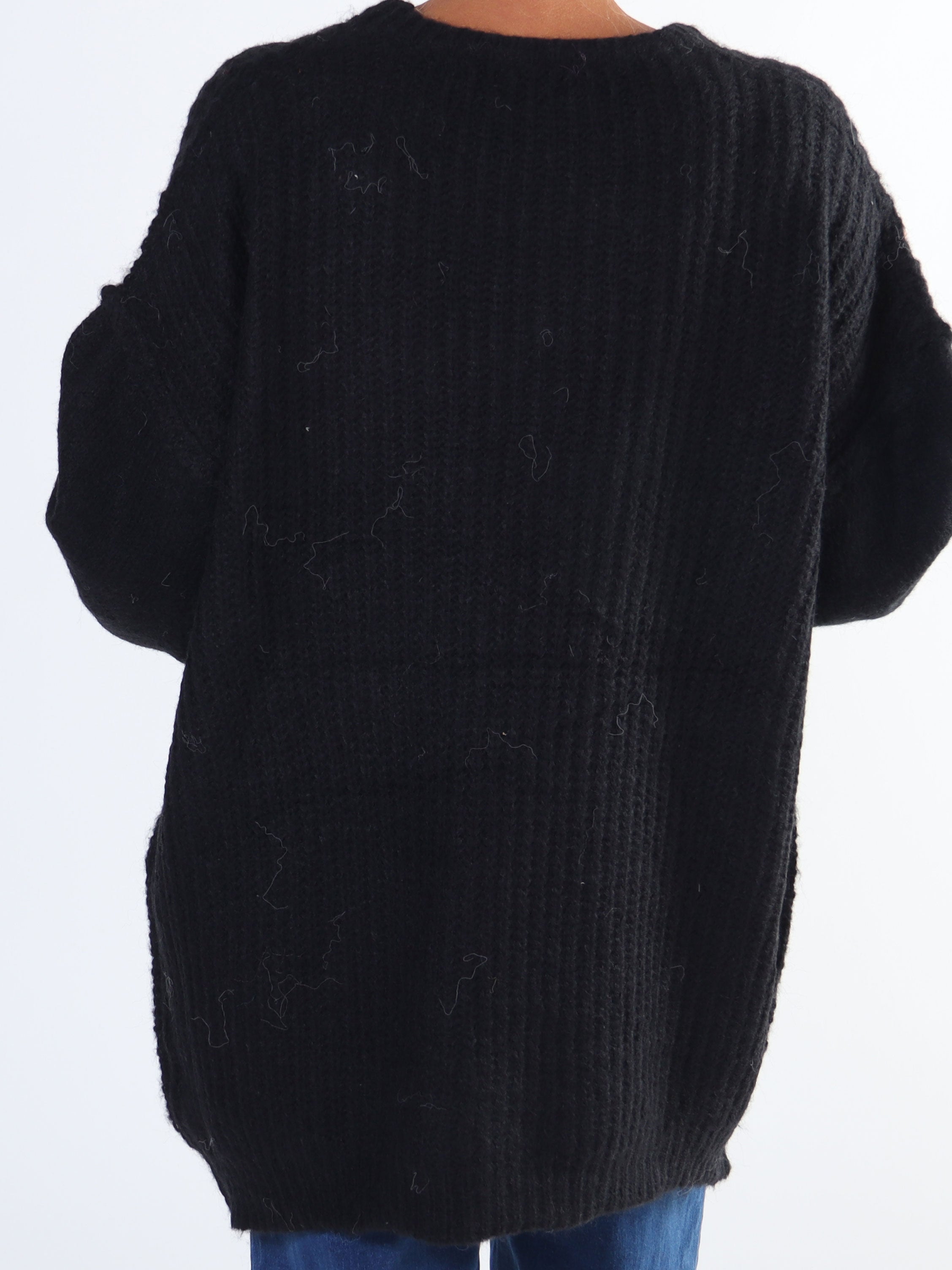 Leana - Lång mjuk plus size stickad blus med ballongärmar